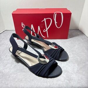 Impo Stretch Rome Slingback Sandal 8 M Power Mesh Navy Silver Metallic Detail